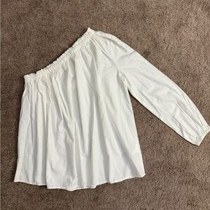 H&M Off-Shoulder Blouse Women size 6 White Cotton Drape Long Sleeve Shirt Top